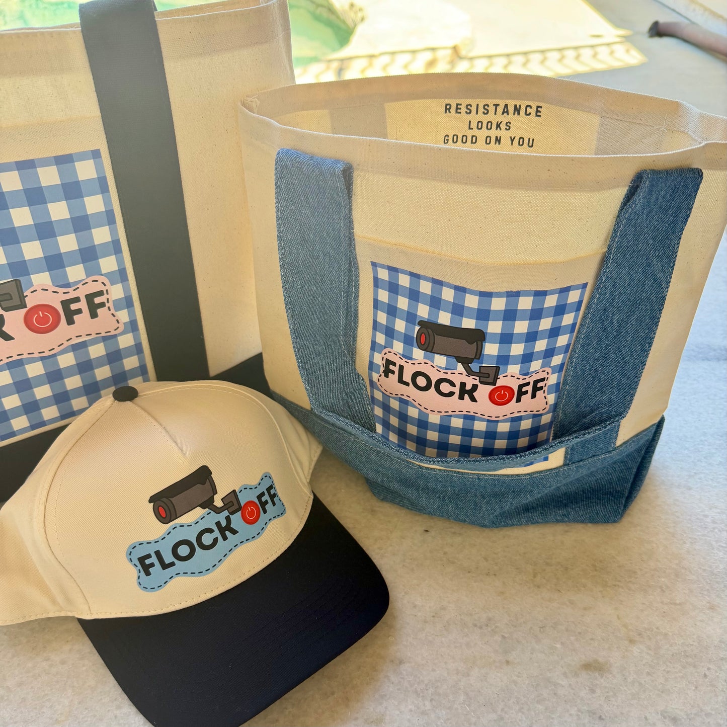 "Flock Off" Mini Tote Canvas with Denim Trim
