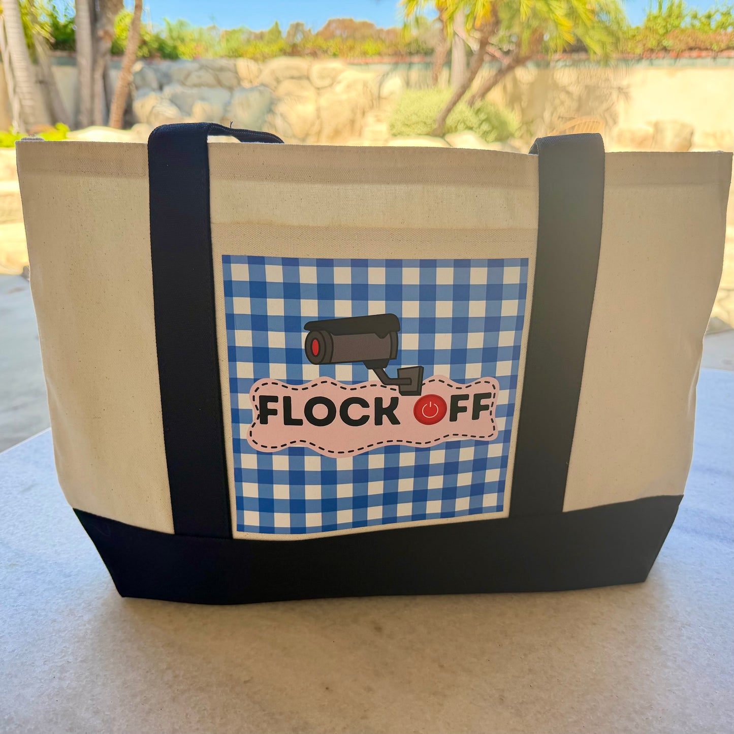Flock Off Large Shopper Tote Natural with Black Trim