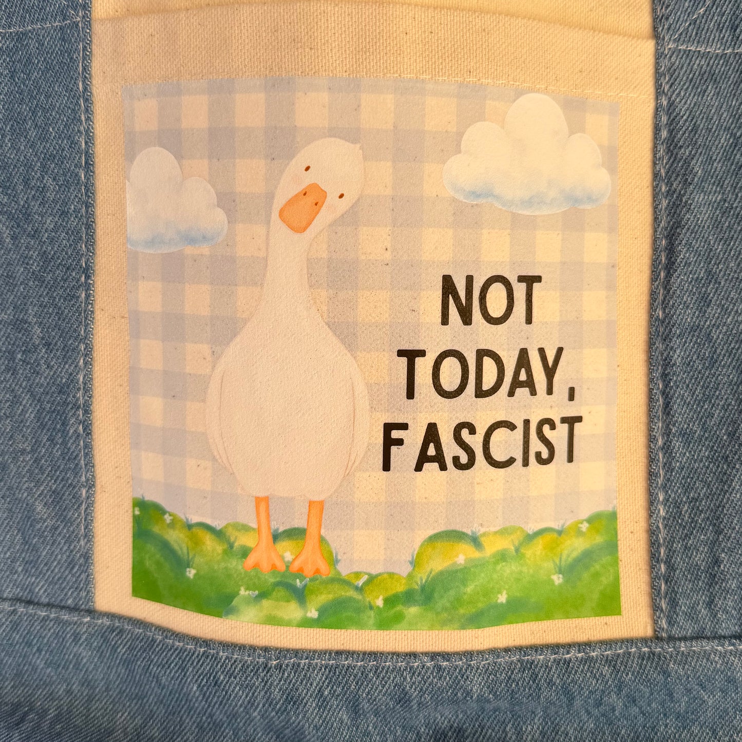 "Not Today, Fascist" Goose Mini Tote Canvas with Denim Trim