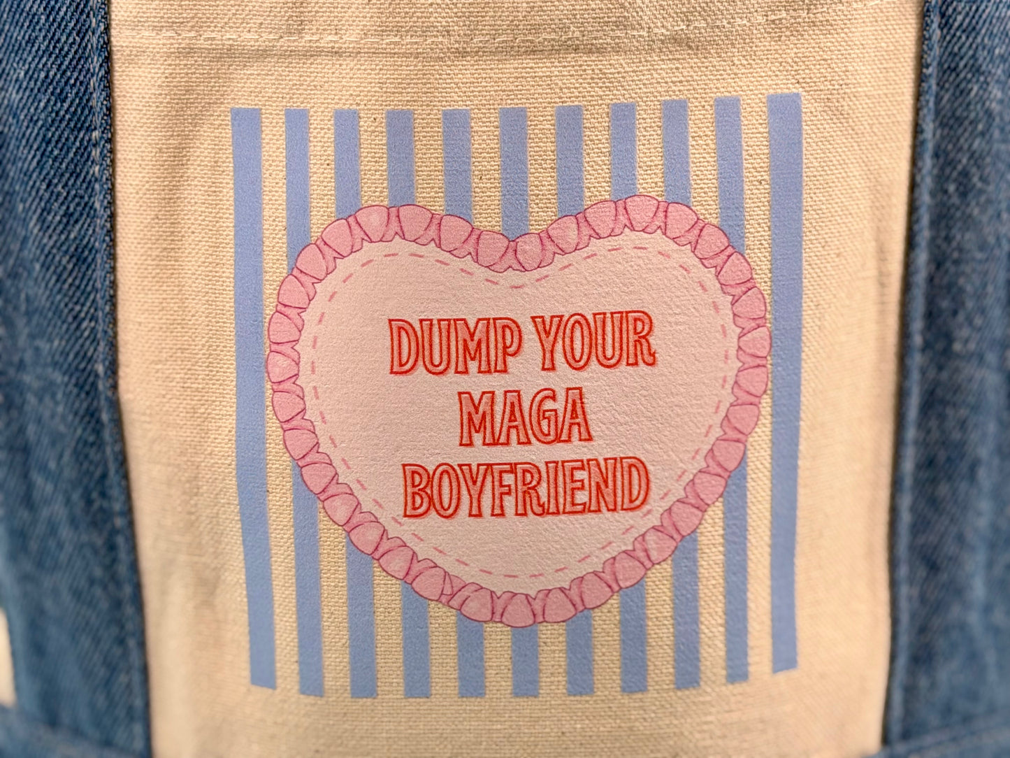 "Dump Your MAGA Boyfriend" Heart Mini Tote with Denim Trim