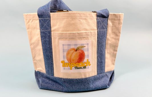 "Impeach Them All" Gingham Mini Tote with Denim Trim