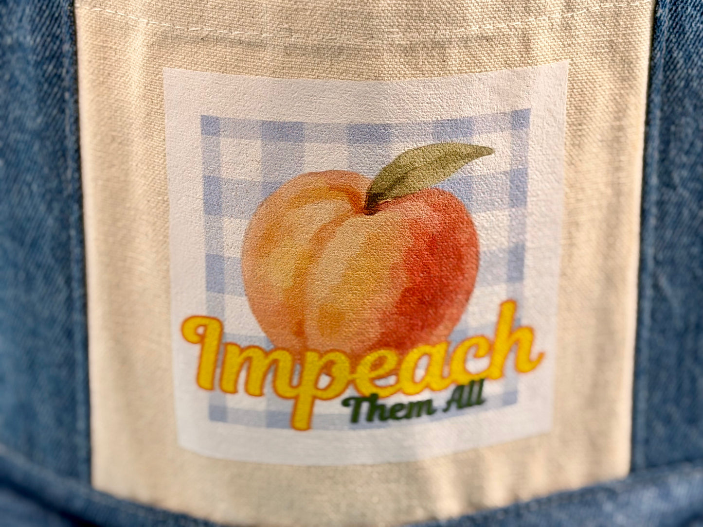 "Impeach Them All" Gingham Mini Tote with Denim Trim