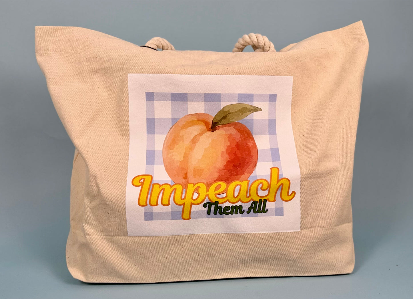"Impeach Them All" X-Large Canvas Tote Lt Blue Gingham