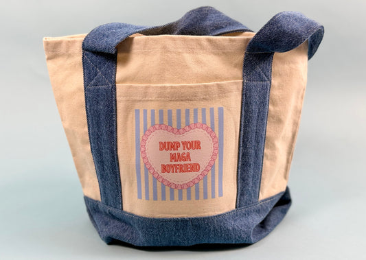 "Dump Your MAGA Boyfriend" Heart Mini Tote with Denim Trim