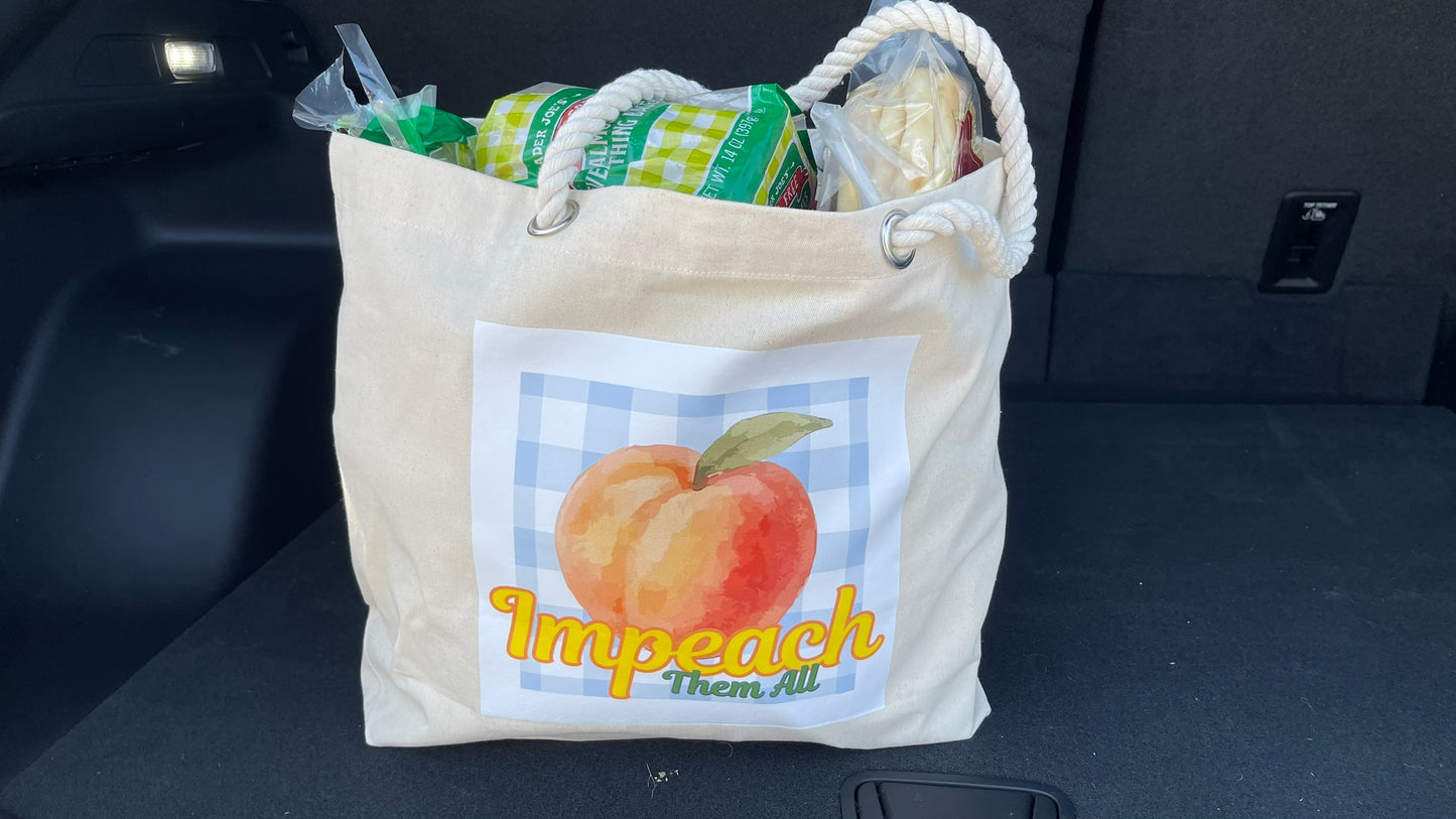 "Impeach Them All" X-Large Canvas Tote Lt Blue Gingham