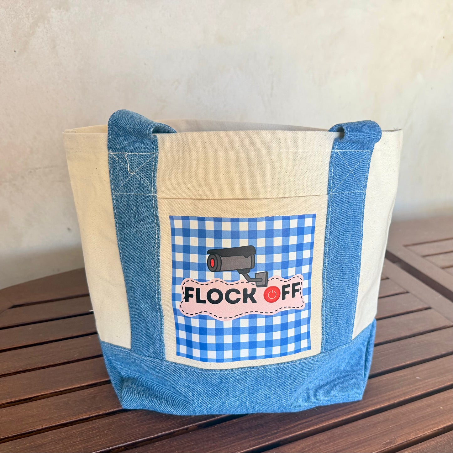 "Flock Off" Mini Tote Canvas with Denim Trim