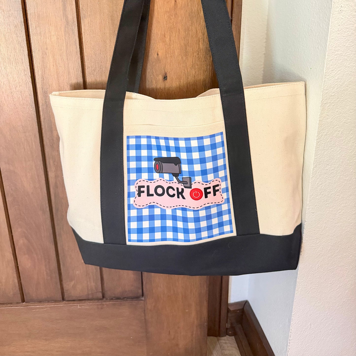 Flock Off Large Shopper Tote Natural with Black Trim