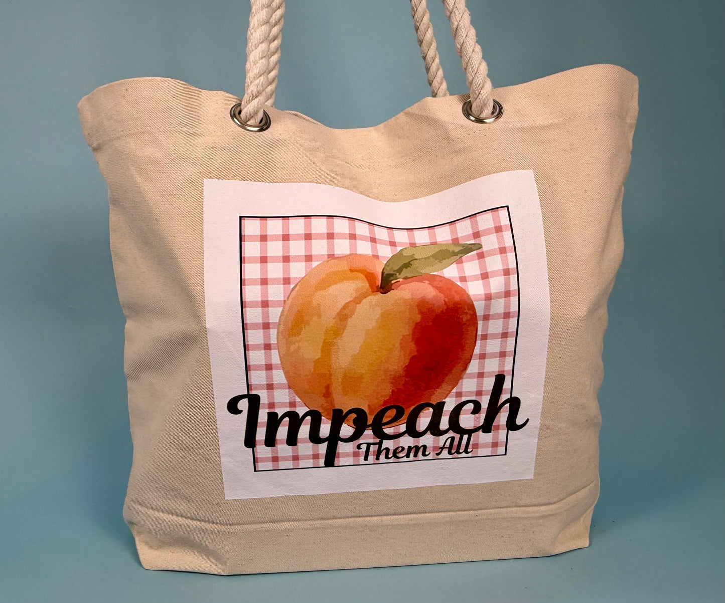 "Impeach Them All" X-Large Canvas Tote Mauve Gingham
