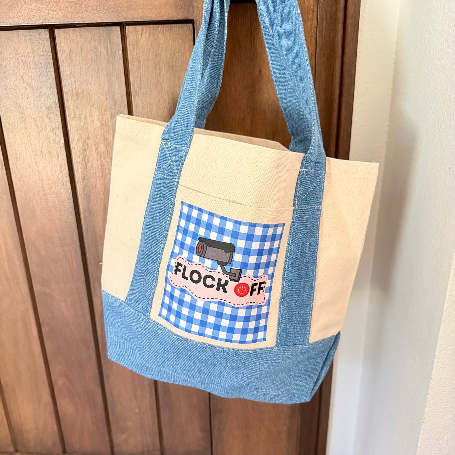 "Flock Off" Mini Tote Canvas with Denim Trim