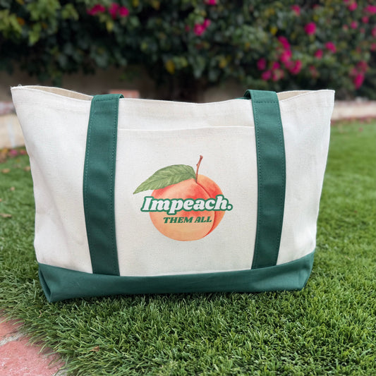 "Impeach Them All Large" Shopper Natural with Green Trim