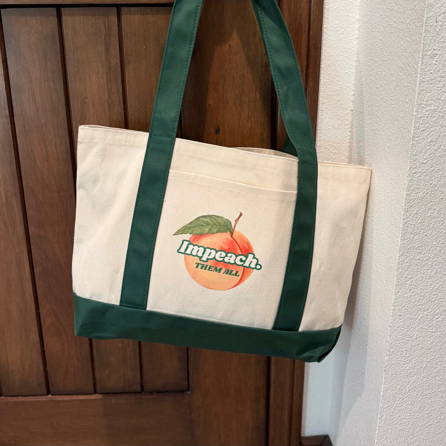 "Impeach Them All Large" Shopper Natural with Green Trim
