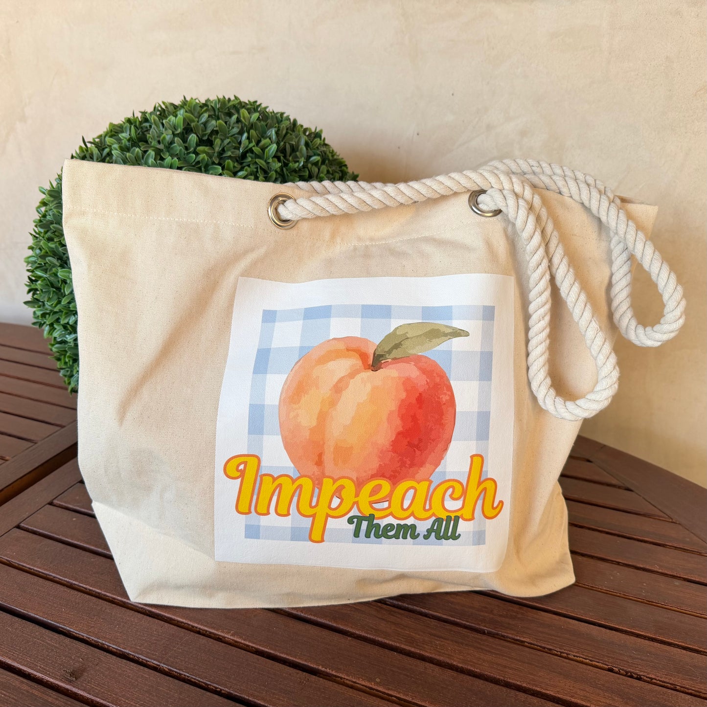 "Impeach Them All" X-Large Canvas Tote Lt Blue Gingham