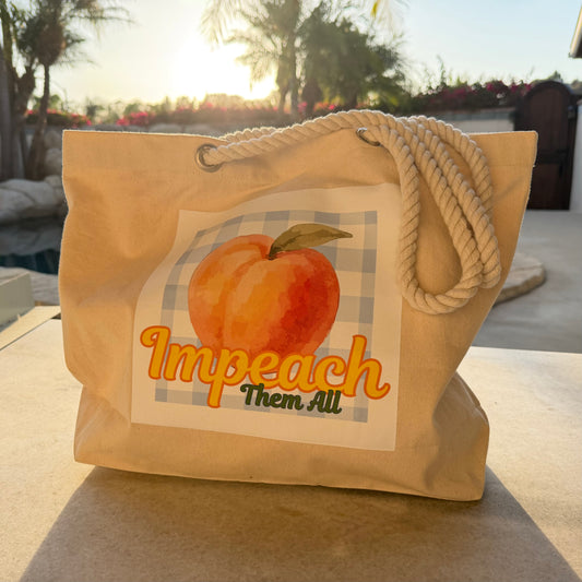 "Impeach Them All" X-Large Canvas Tote Lt Blue Gingham
