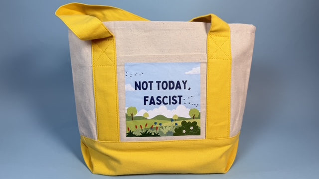 "Not Today, Fascist" Meadow Mini Tote with Sunshine Trim