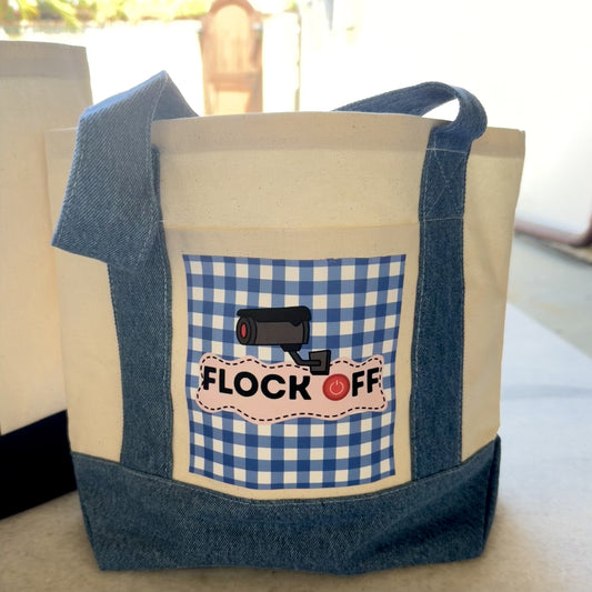 "Flock Off" Mini Tote Canvas with Denim Trim